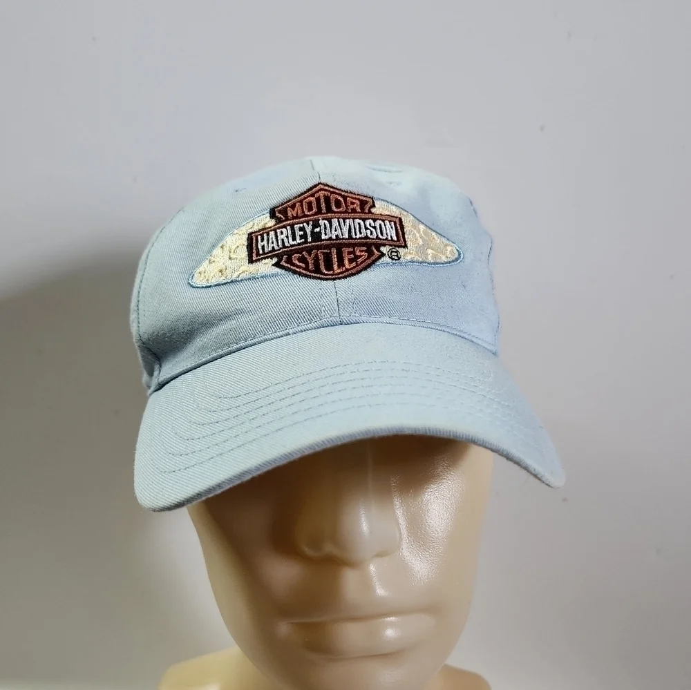 VINTAGE Harley Davidson H-D Motorcycle Light Blue Baseball Hat Cap Kids Youth